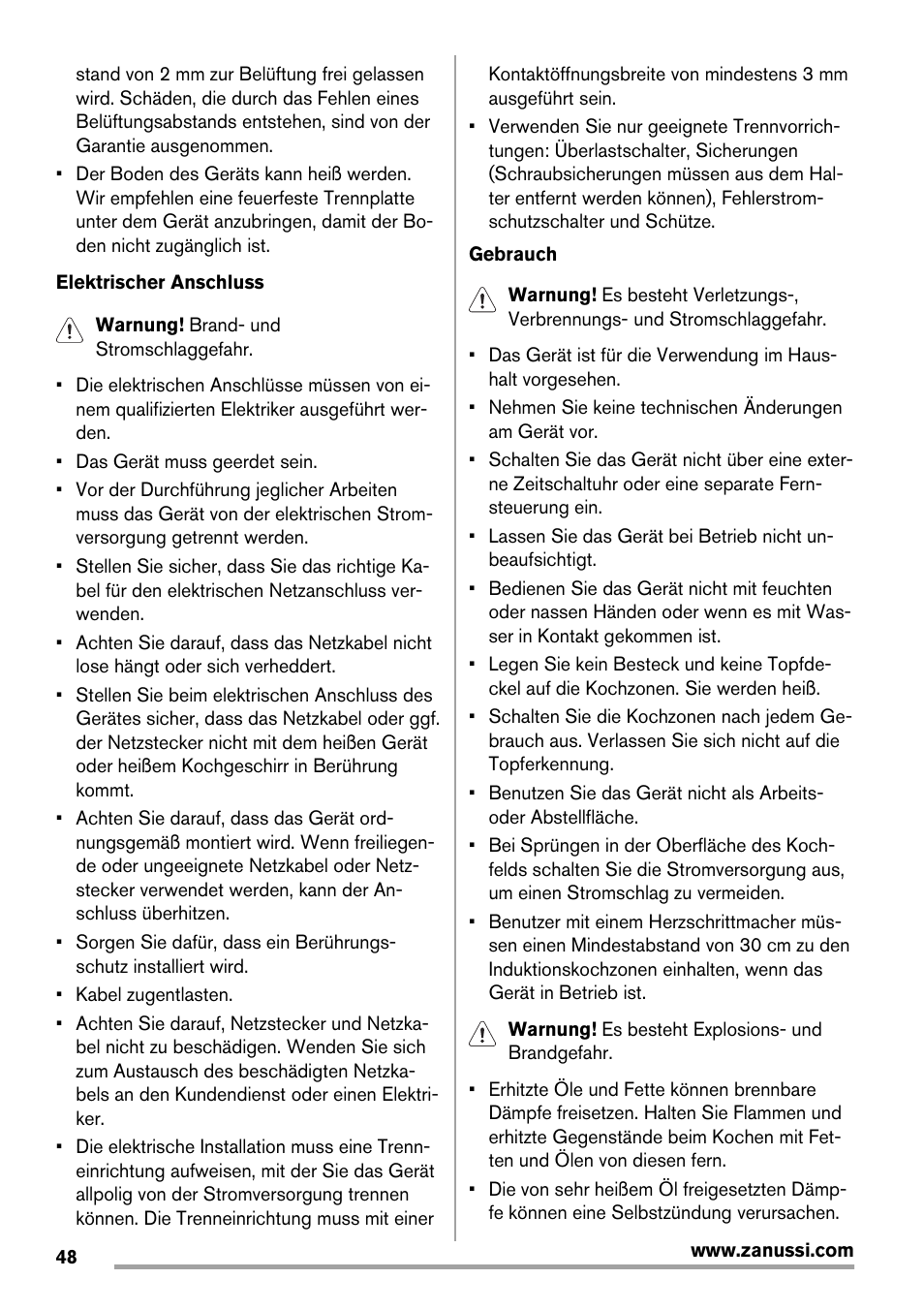 Zanussi ZIT64X User Manual | Page 48 / 64
