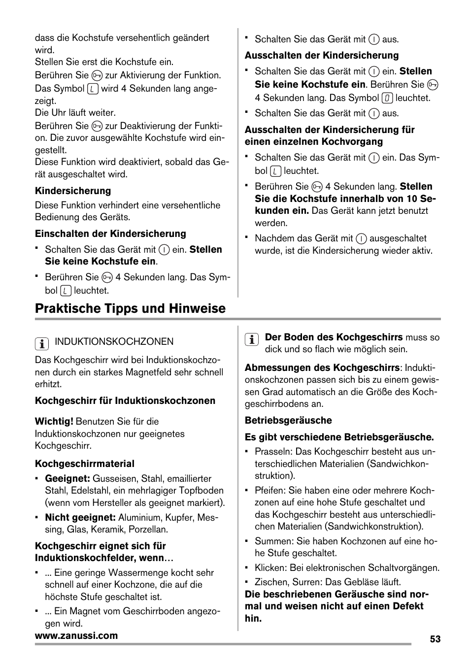 Praktische tipps und hinweise | Zanussi ZIT64X User Manual | Page 53 / 64