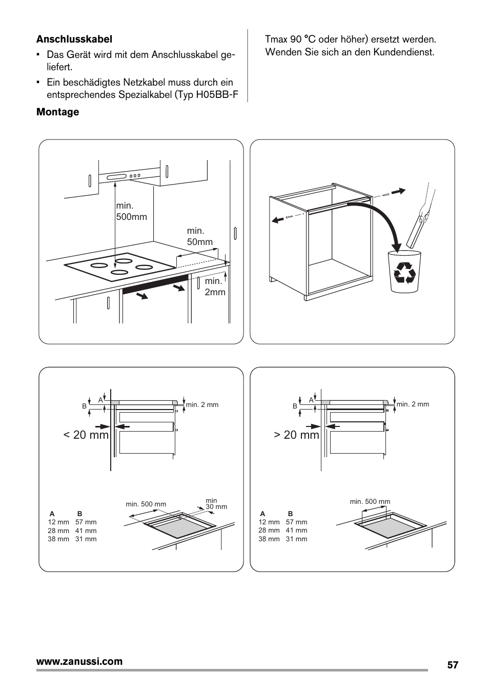 20 mm | Zanussi ZIT64X User Manual | Page 57 / 64