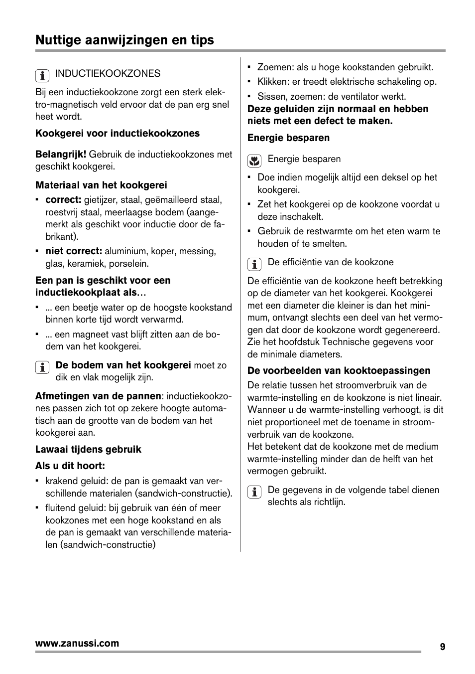Nuttige aanwijzingen en tips | Zanussi ZIT64X User Manual | Page 9 / 64