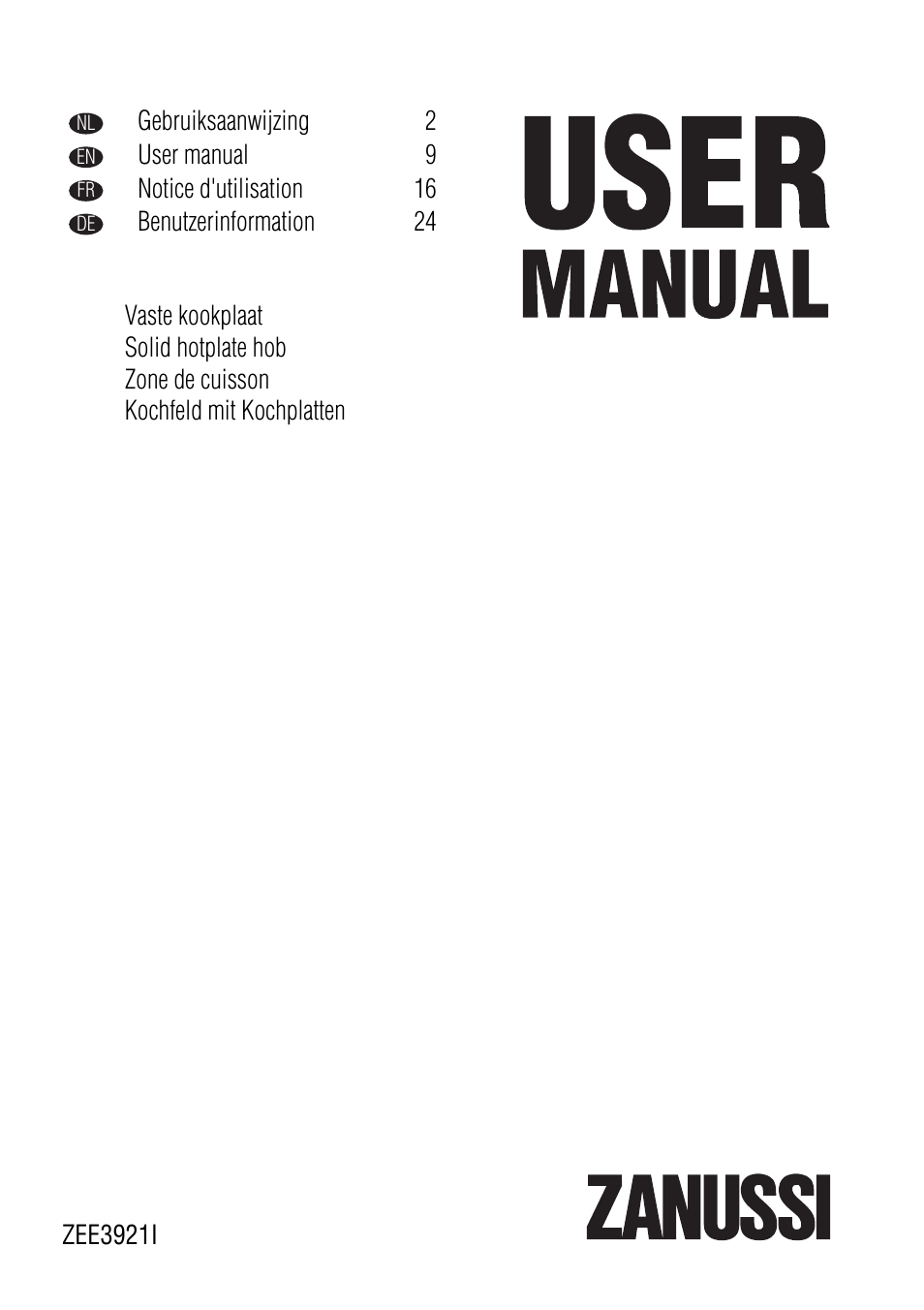 Zanussi ZEE3921IXA User Manual | 32 pages