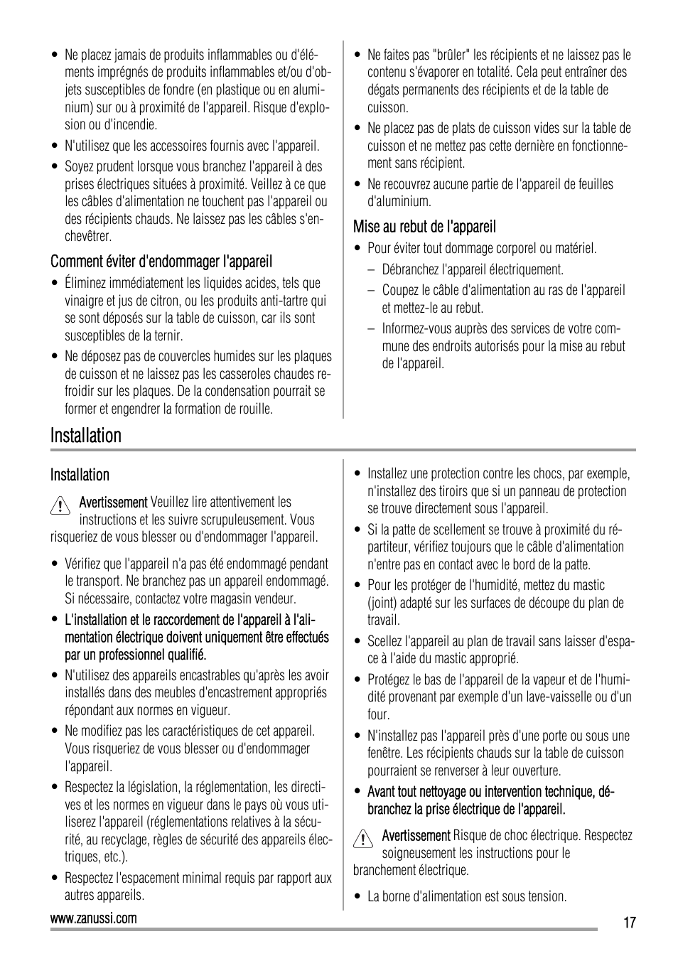 Installation | Zanussi ZEE3921IXA User Manual | Page 17 / 32