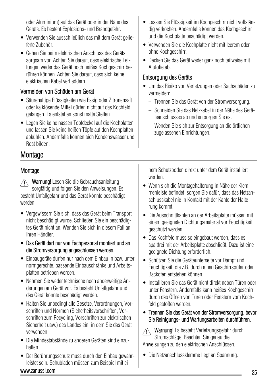 Montage | Zanussi ZEE3921IXA User Manual | Page 25 / 32