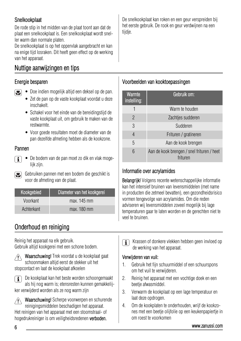 Nuttige aanwijzingen en tips, Onderhoud en reiniging | Zanussi ZEE3921IXA User Manual | Page 6 / 32