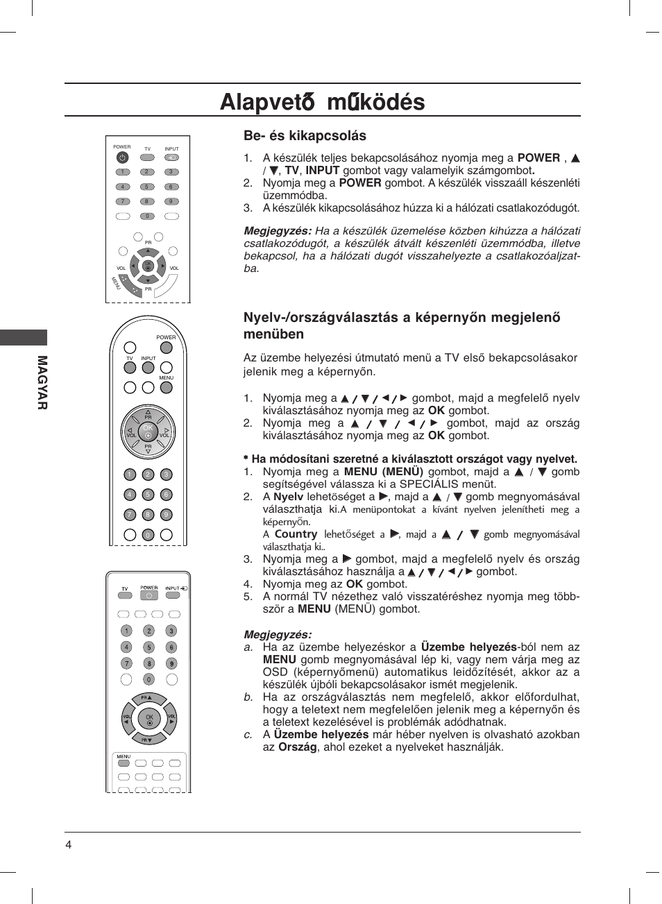 Alapvet ≠ ≠ m ≤ ≤ ködés, Be- és kikapcsolás, Magy ar | LG 20LS1R User Manual | Page 100 / 236