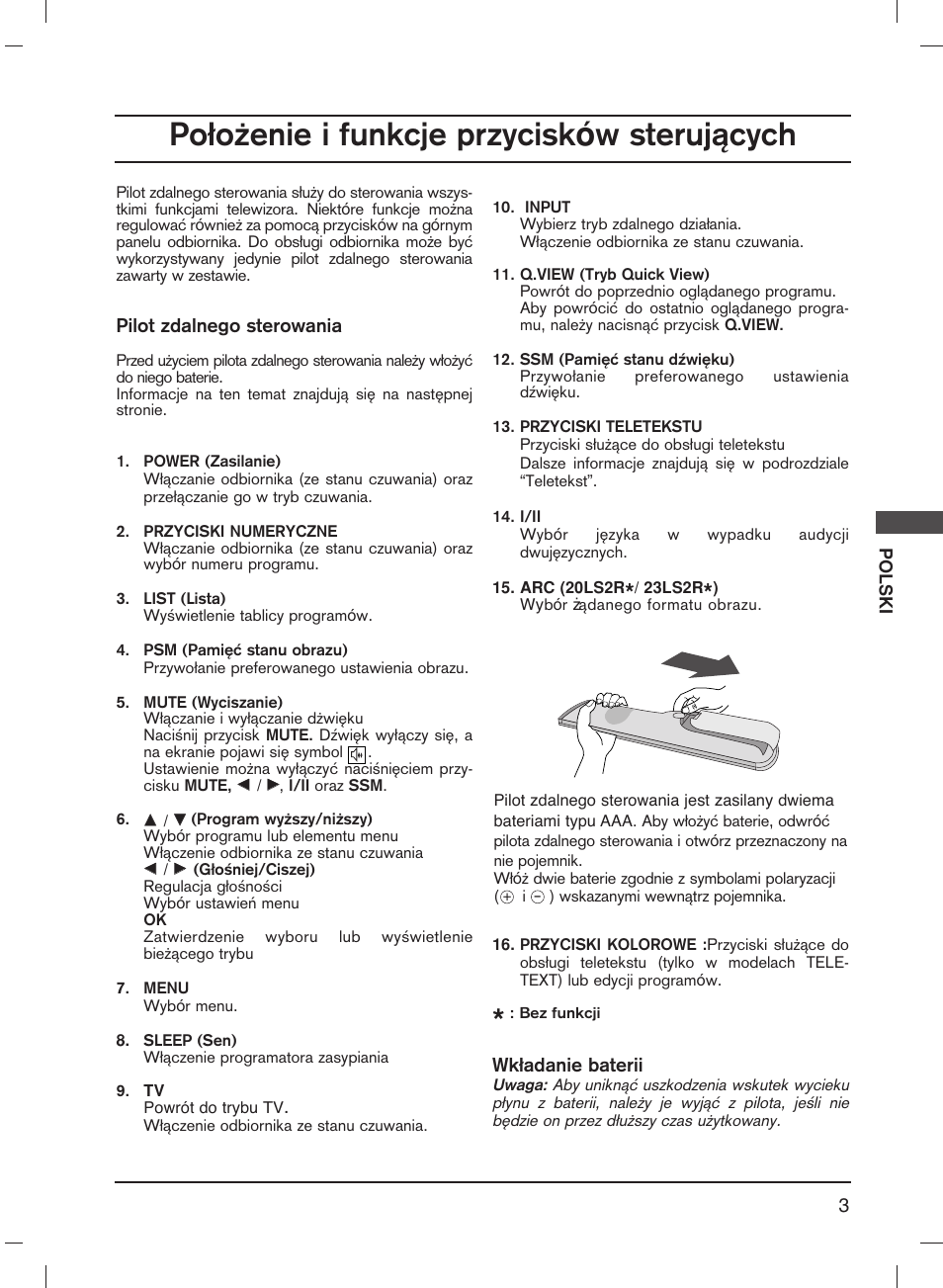 Po≥oøenie i funkcje przycisk ó w steruj±cych | LG 20LS1R User Manual | Page 109 / 236