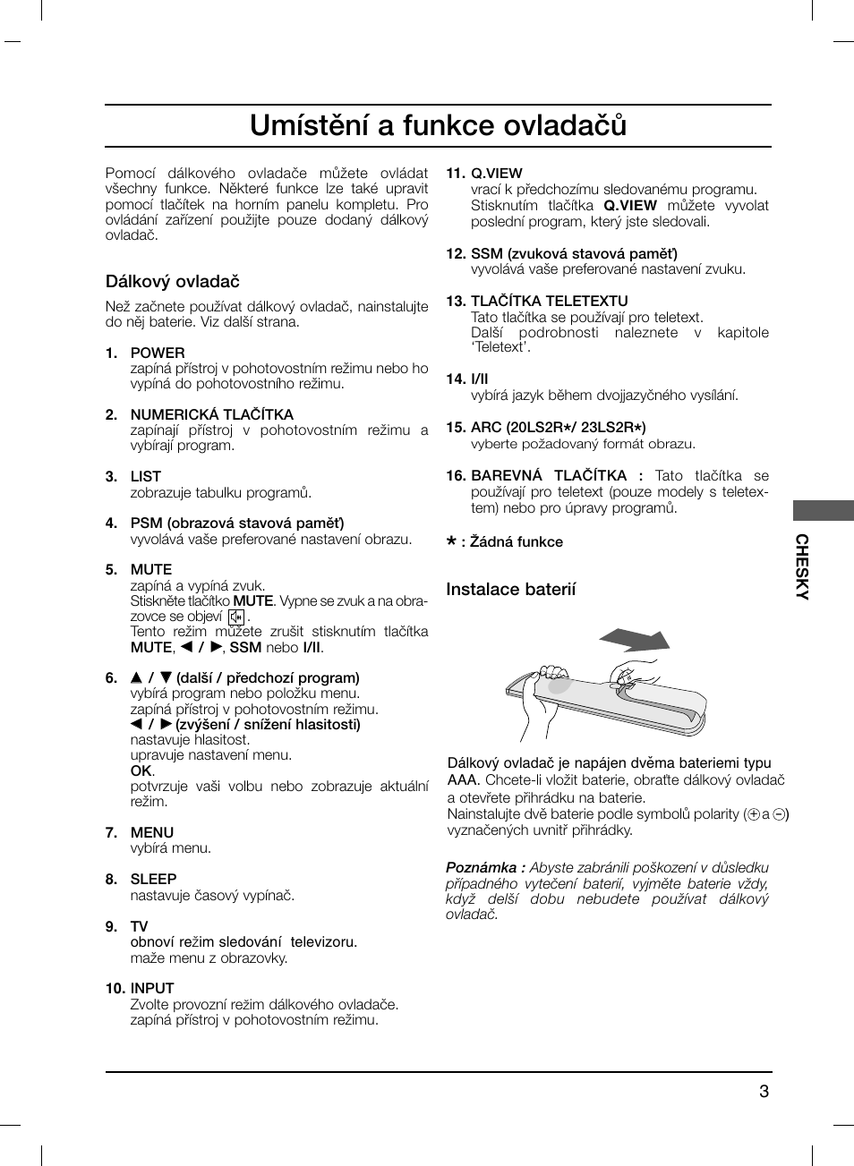 Umístûní a funkce ovladaãû | LG 20LS1R User Manual | Page 119 / 236