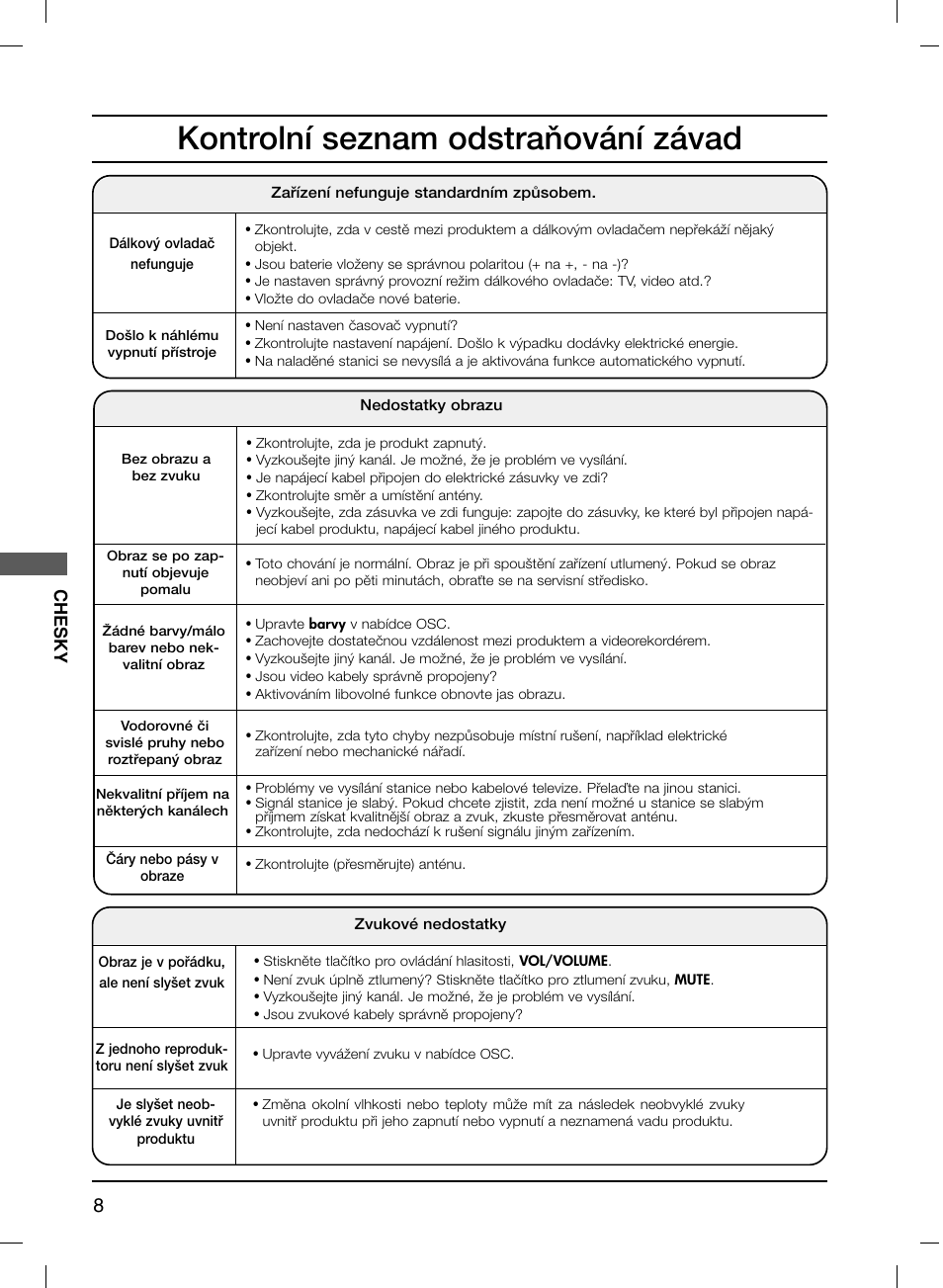 Kontrolní seznam odstraàování závad | LG 20LS1R User Manual | Page 124 / 236