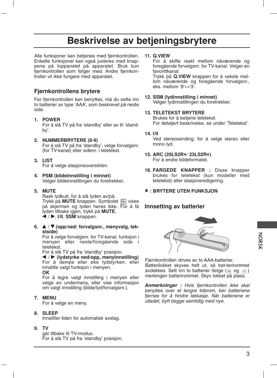 Beskrivelse av betjeningsbrytere | LG 20LS1R User Manual | Page 169 / 236