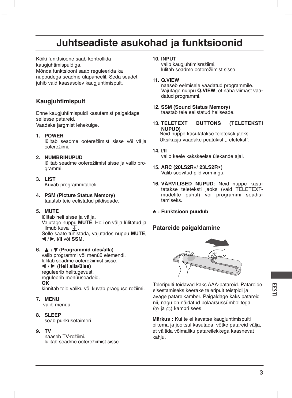 Juhtseadiste asukohad ja funktsioonid | LG 20LS1R User Manual | Page 199 / 236