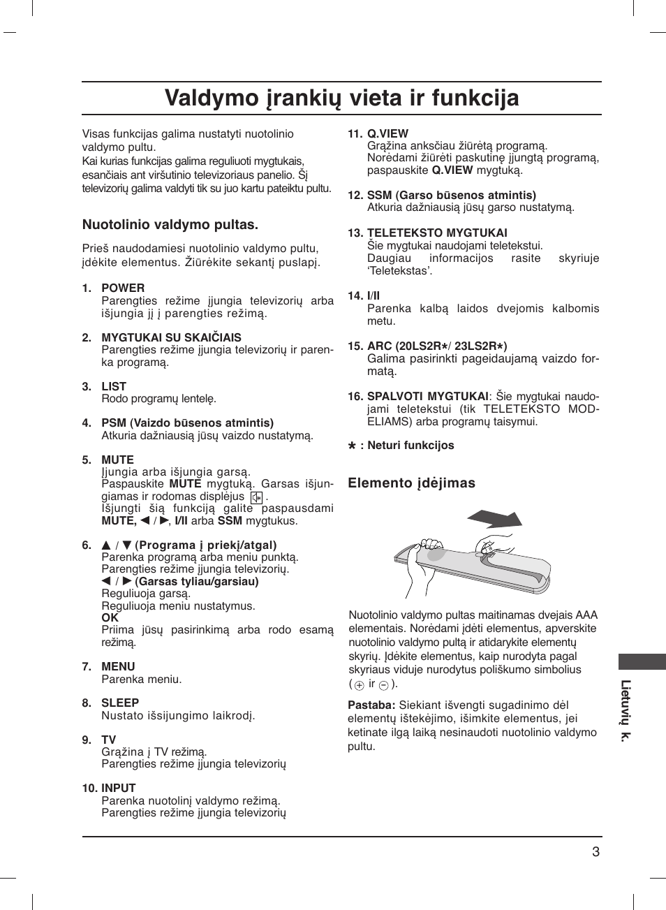 Valdymo įrankių vieta ir funkcija | LG 20LS1R User Manual | Page 209 / 236