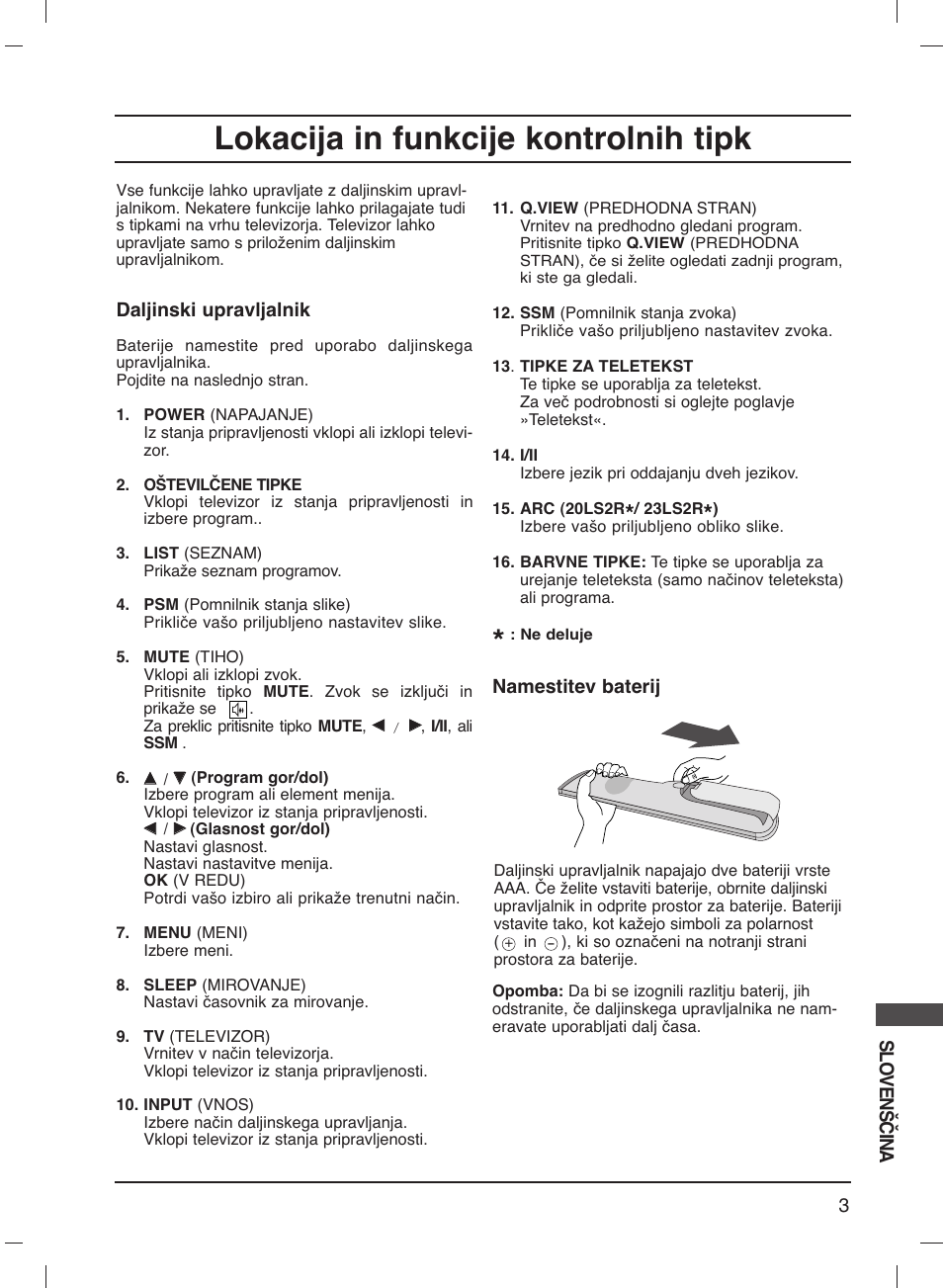 Lokacija in funkcije kontrolnih tipk | LG 20LS1R User Manual | Page 229 / 236