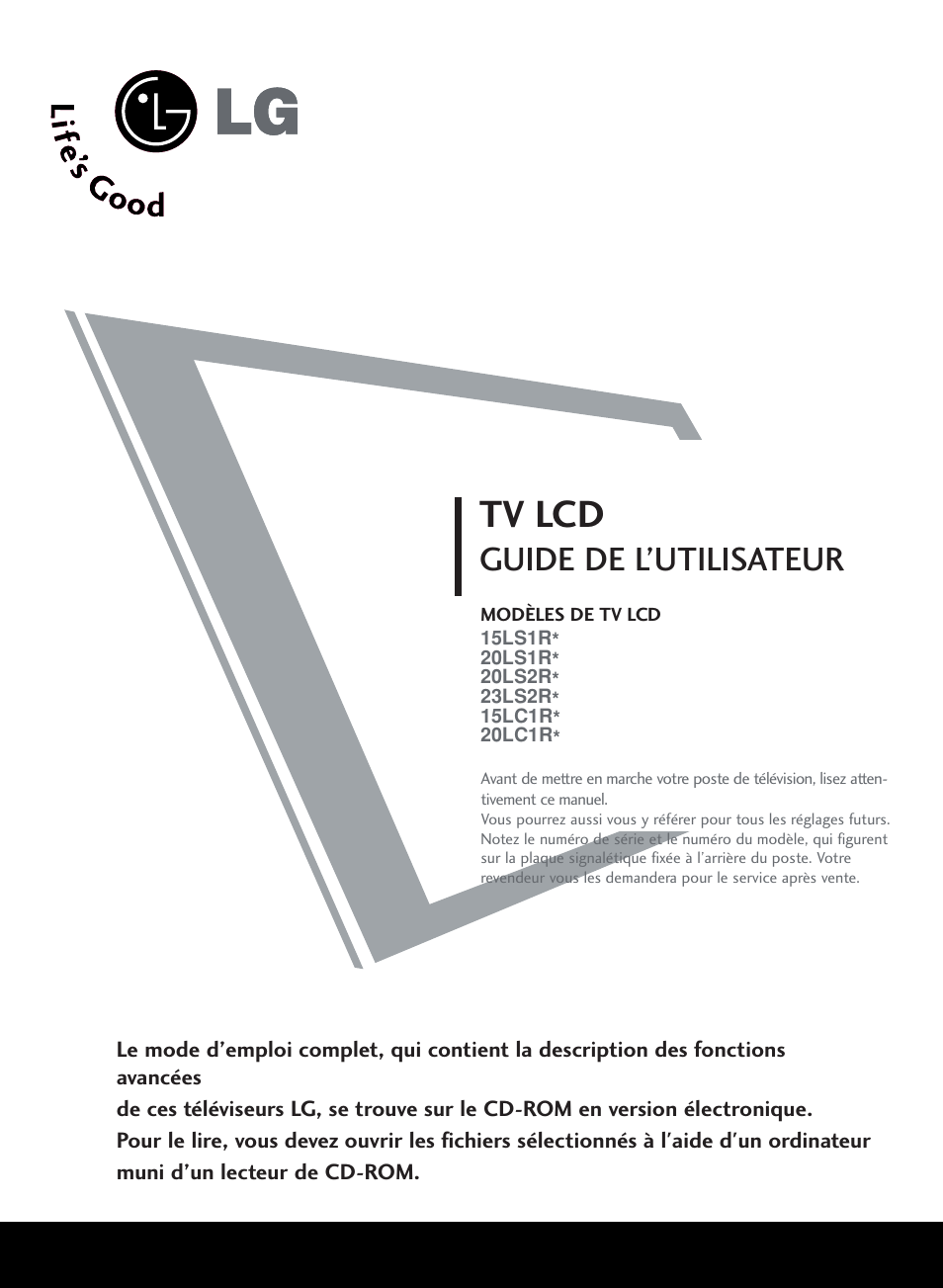 Tv lcd, Guide de l’utilisateur | LG 20LS1R User Manual | Page 33 / 236