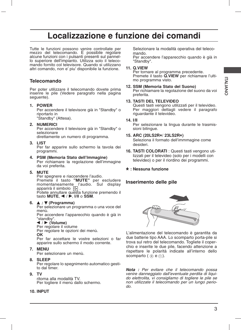 Localizzazione e funzione dei comandi | LG 20LS1R User Manual | Page 47 / 236