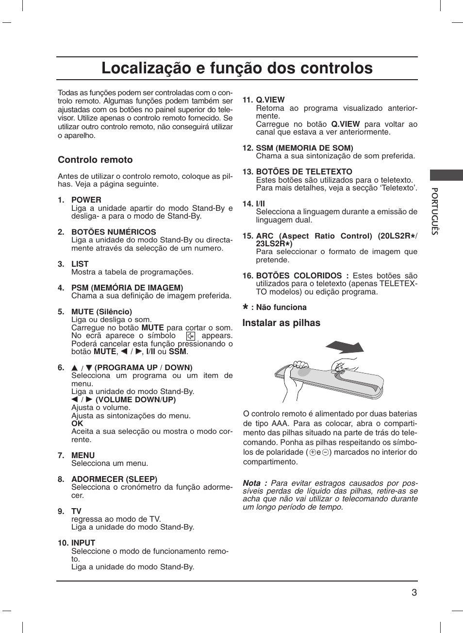 Localização e função dos controlos | LG 20LS1R User Manual | Page 69 / 236