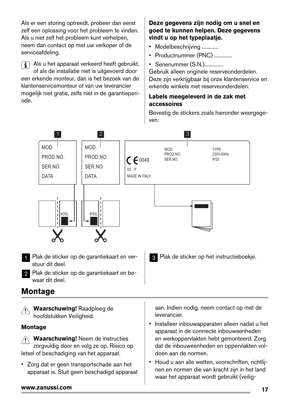 Montage | Zanussi ZES3921IBA User Manual | Page 17 / 60