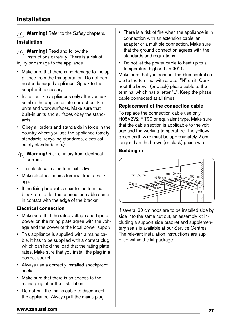 Installation | Zanussi ZES3921IBA User Manual | Page 27 / 60