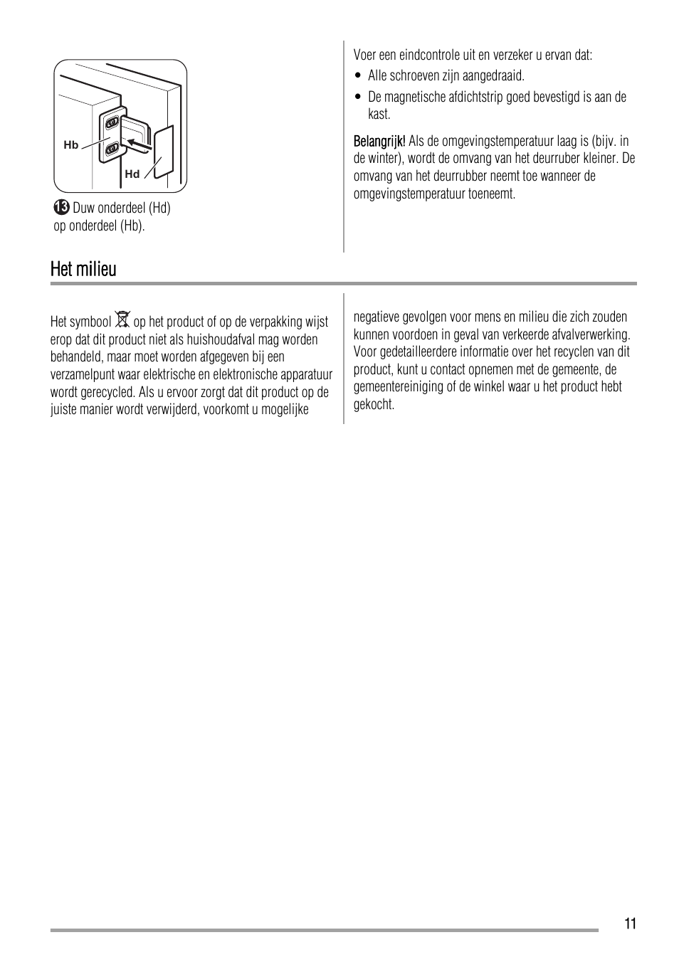 Het milieu | Zanussi ZBA23040SA User Manual | Page 11 / 44