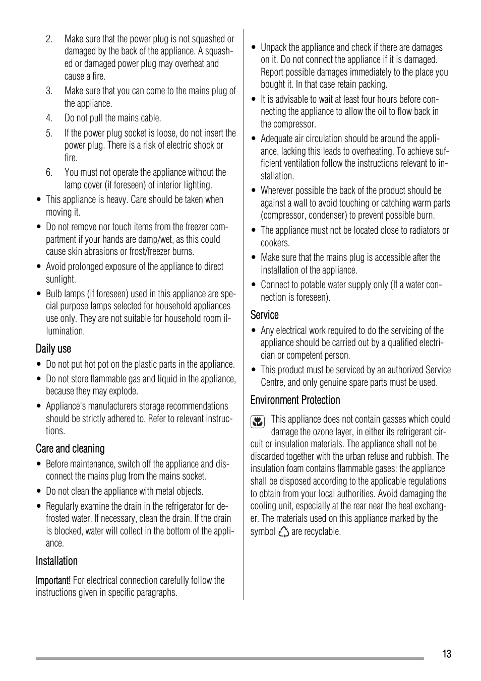 Zanussi ZBA23040SA User Manual | Page 13 / 44