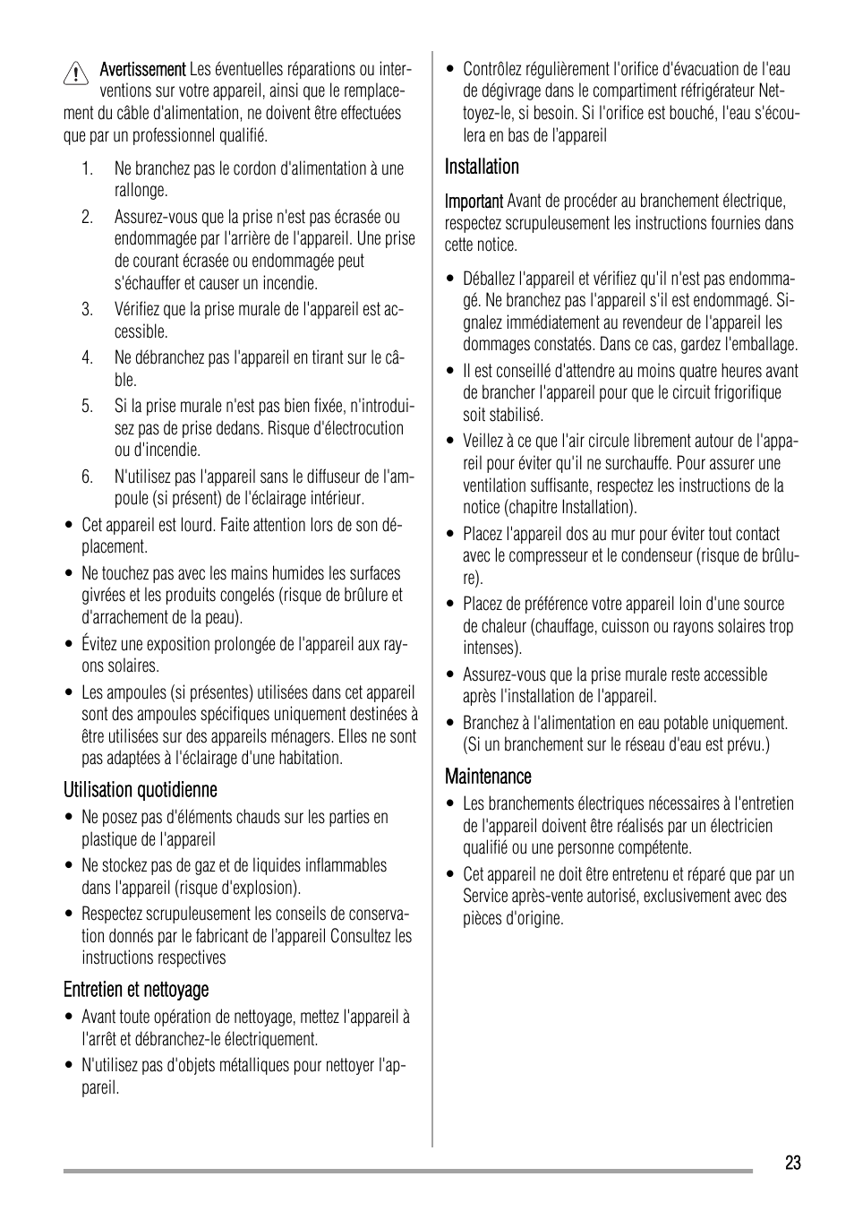 Zanussi ZBA23040SA User Manual | Page 23 / 44