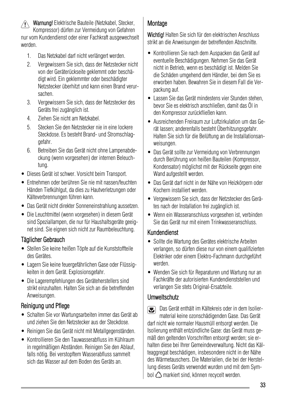 Zanussi ZBA23040SA User Manual | Page 33 / 44