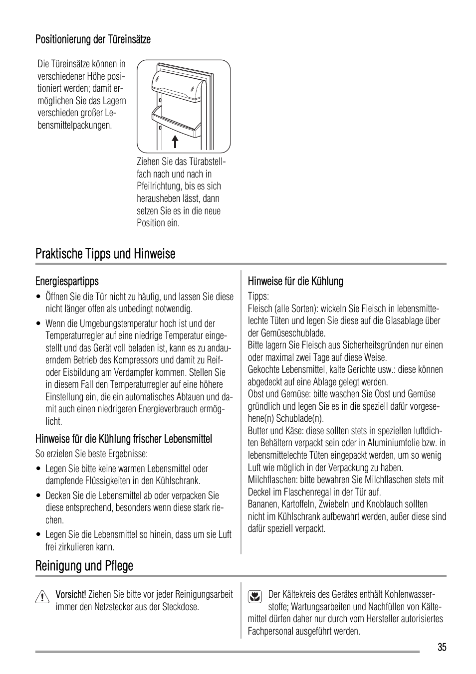 Praktische tipps und hinweise, Reinigung und pflege | Zanussi ZBA23040SA User Manual | Page 35 / 44