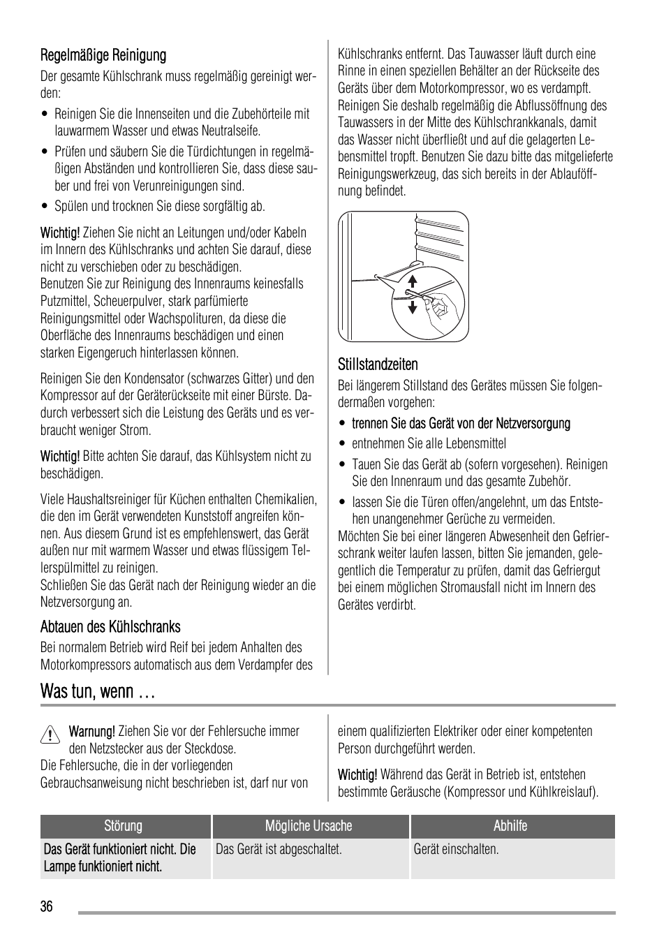 Was tun, wenn | Zanussi ZBA23040SA User Manual | Page 36 / 44