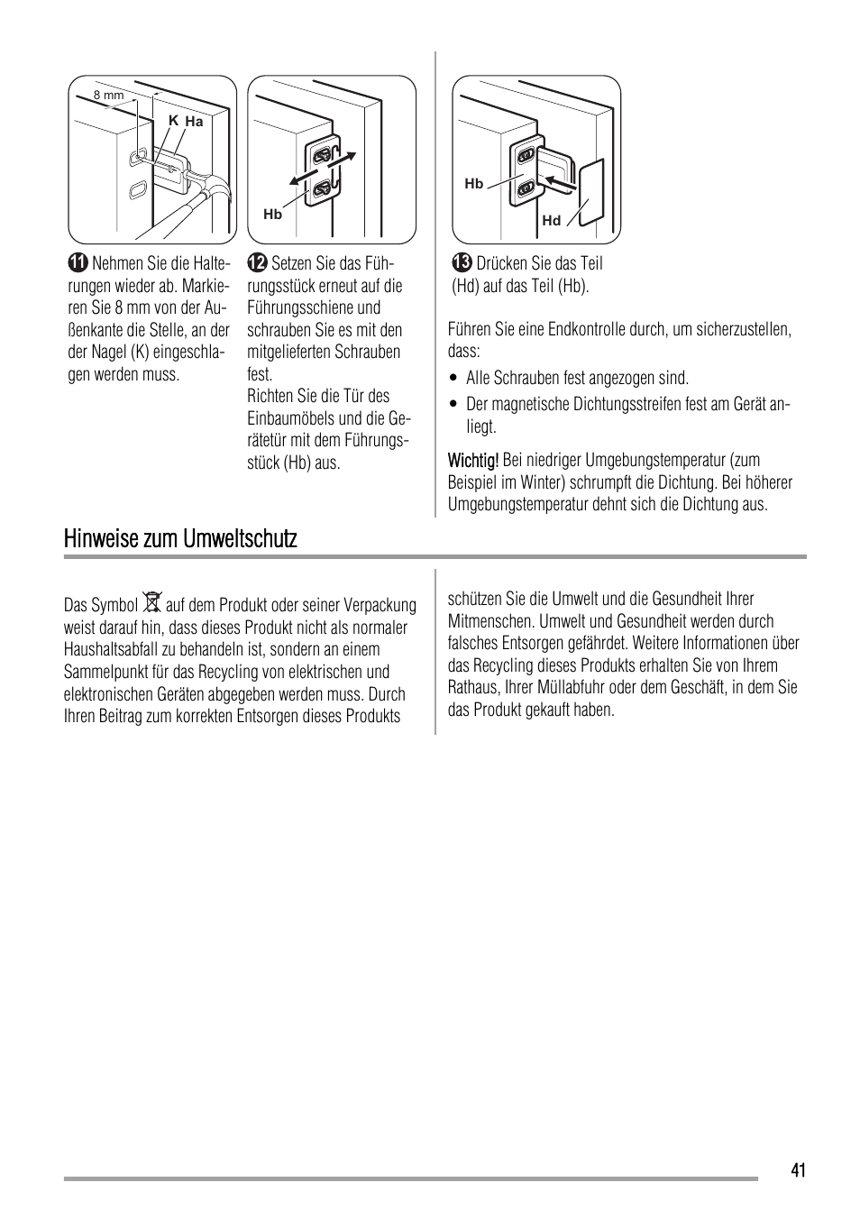 Hinweise zum umweltschutz | Zanussi ZBA23040SA User Manual | Page 41 / 44