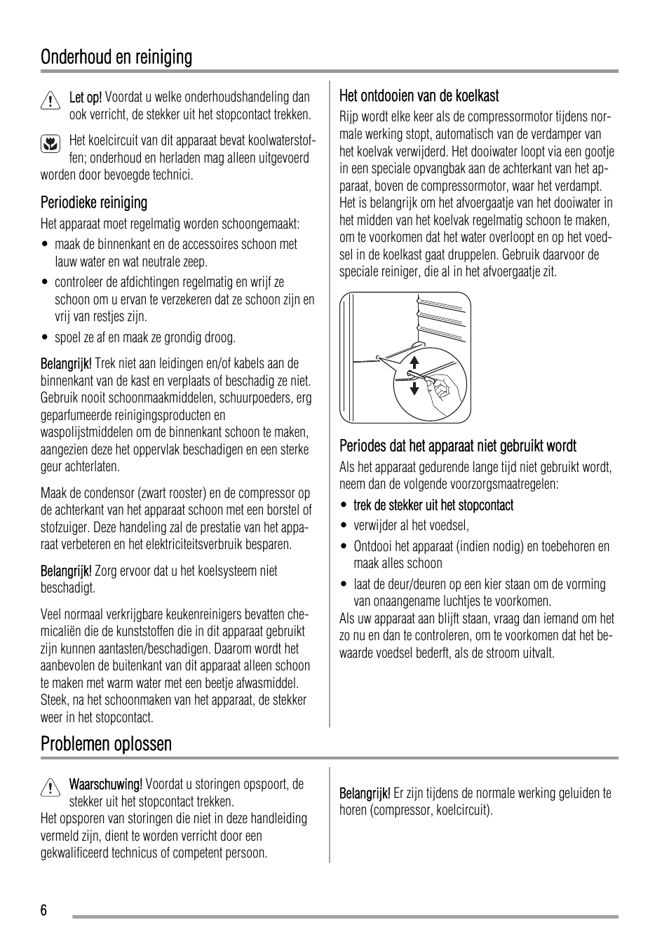 Onderhoud en reiniging, Problemen oplossen | Zanussi ZBA15020SA User Manual | Page 6 / 36