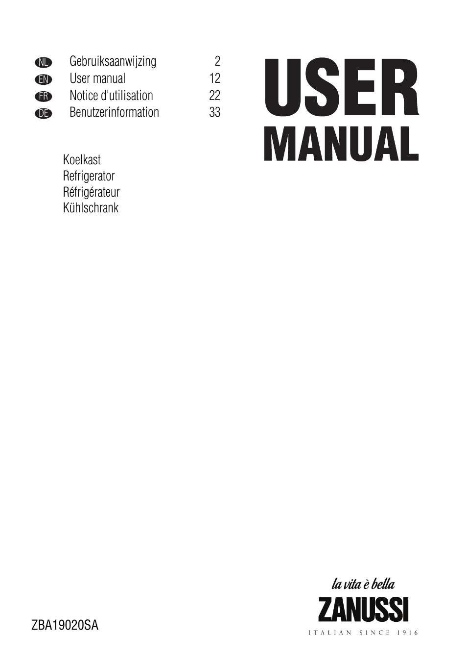 Zanussi ZBA19020SA User Manual | 44 pages