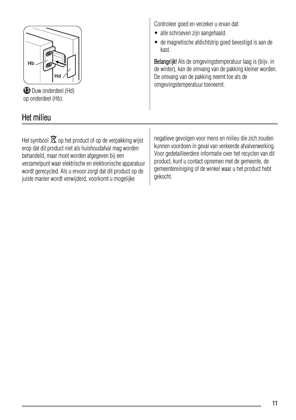 Het milieu | Zanussi ZBA19020SA User Manual | Page 11 / 44