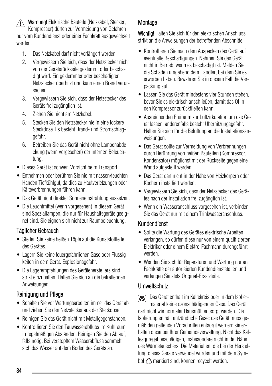 Zanussi ZBA19020SA User Manual | Page 34 / 44