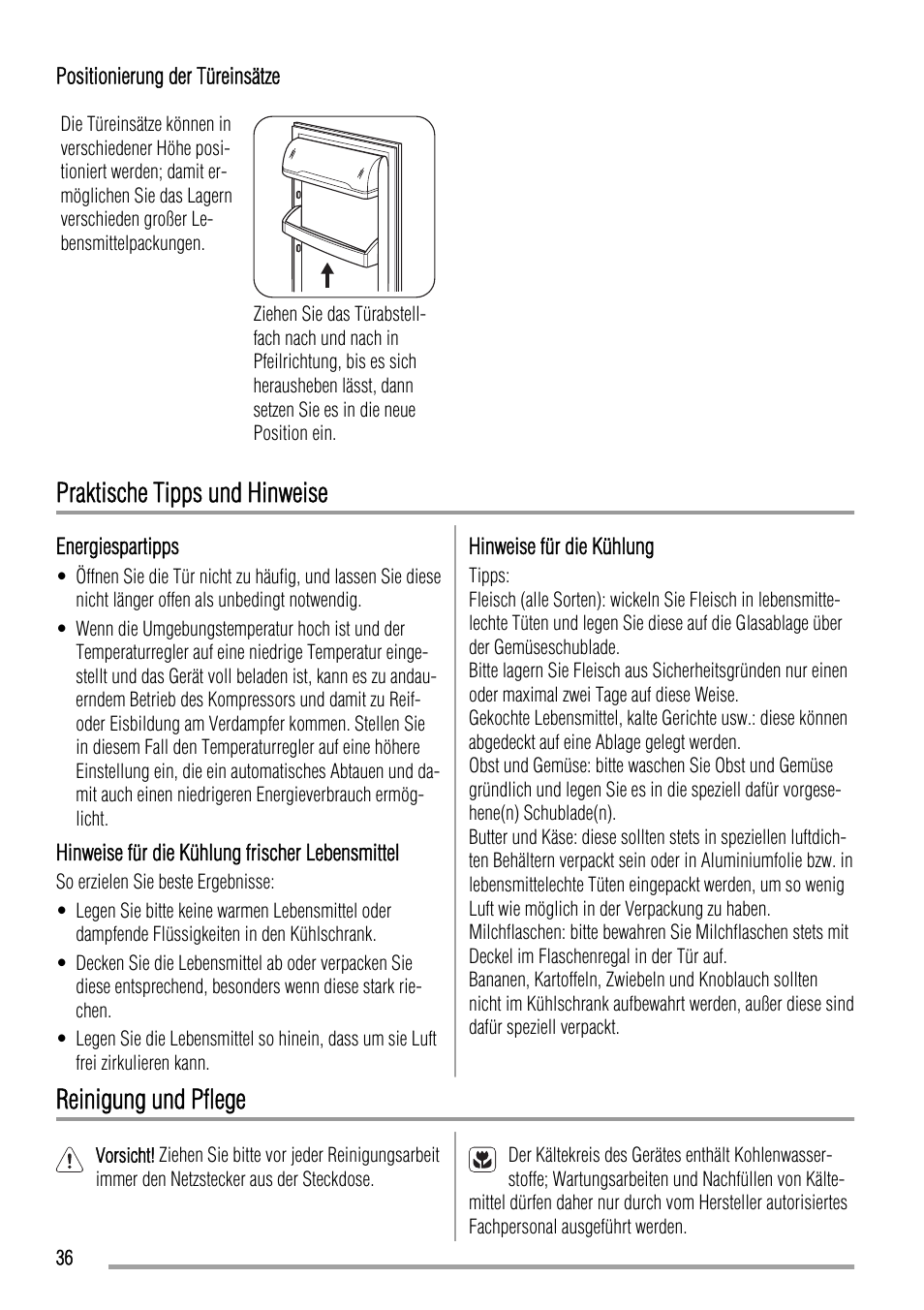 Praktische tipps und hinweise, Reinigung und pflege | Zanussi ZBA19020SA User Manual | Page 36 / 44