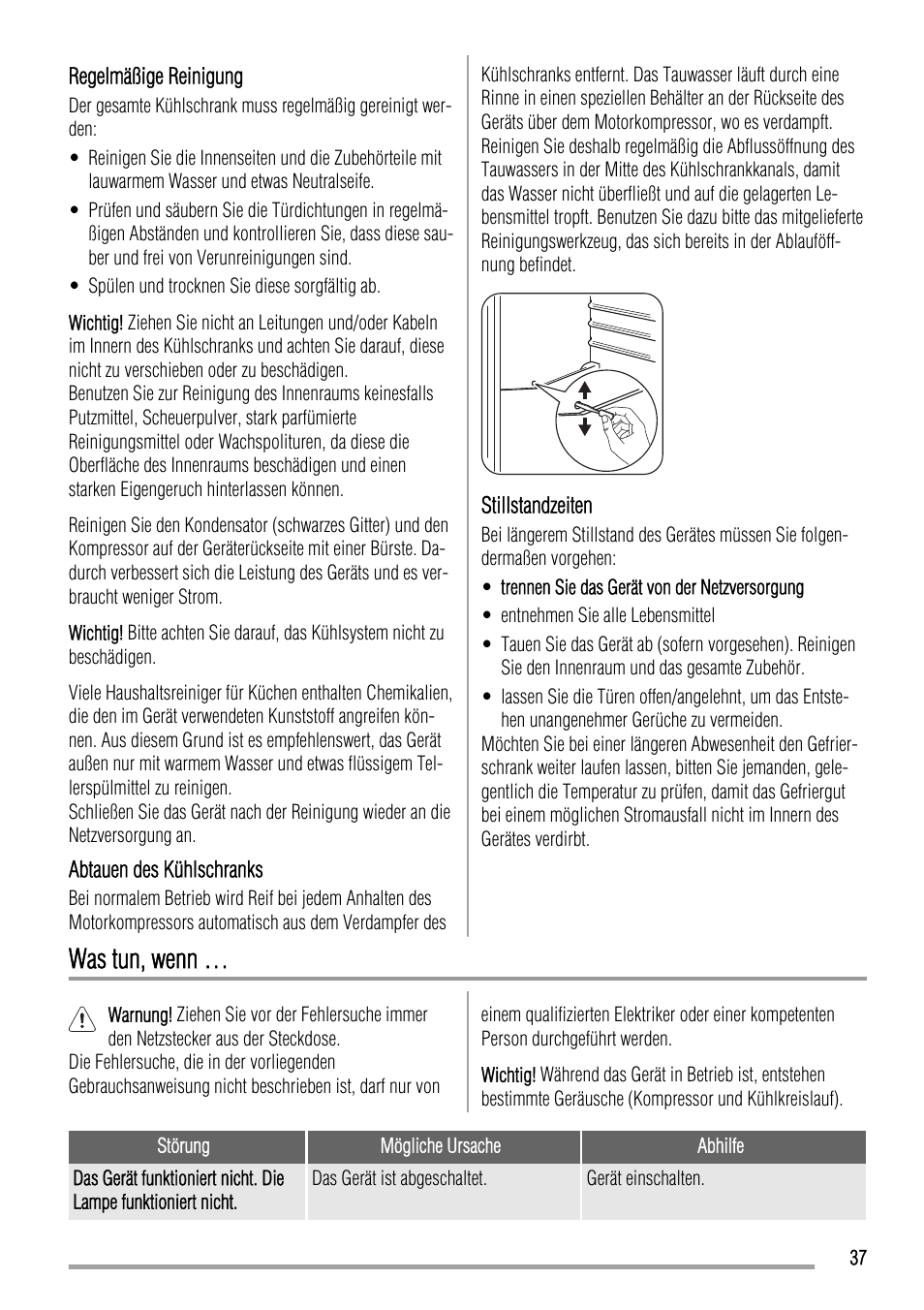 Was tun, wenn | Zanussi ZBA19020SA User Manual | Page 37 / 44