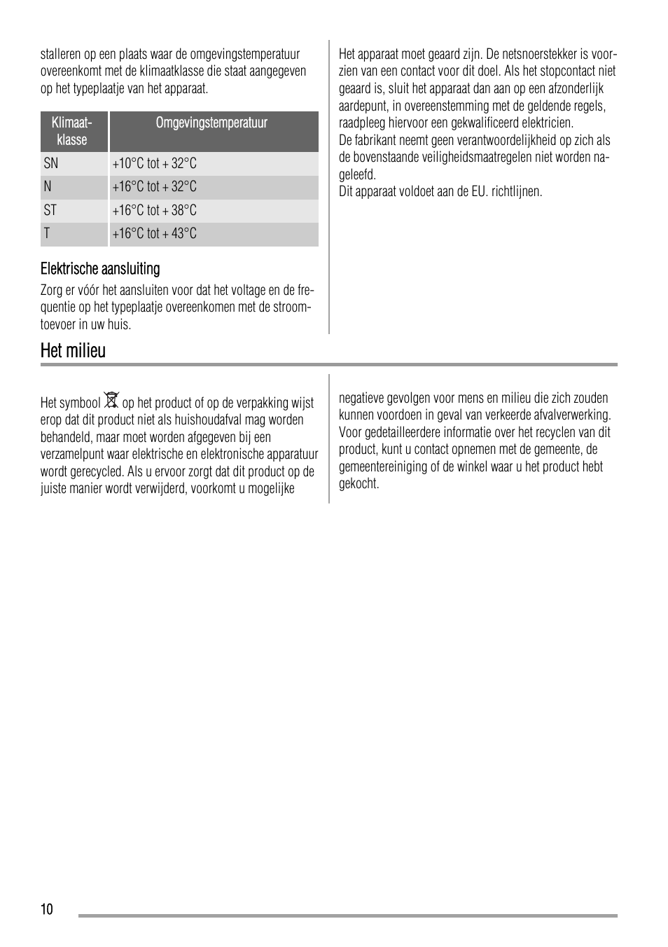 Het milieu | Zanussi ZBA14440SA User Manual | Page 10 / 40