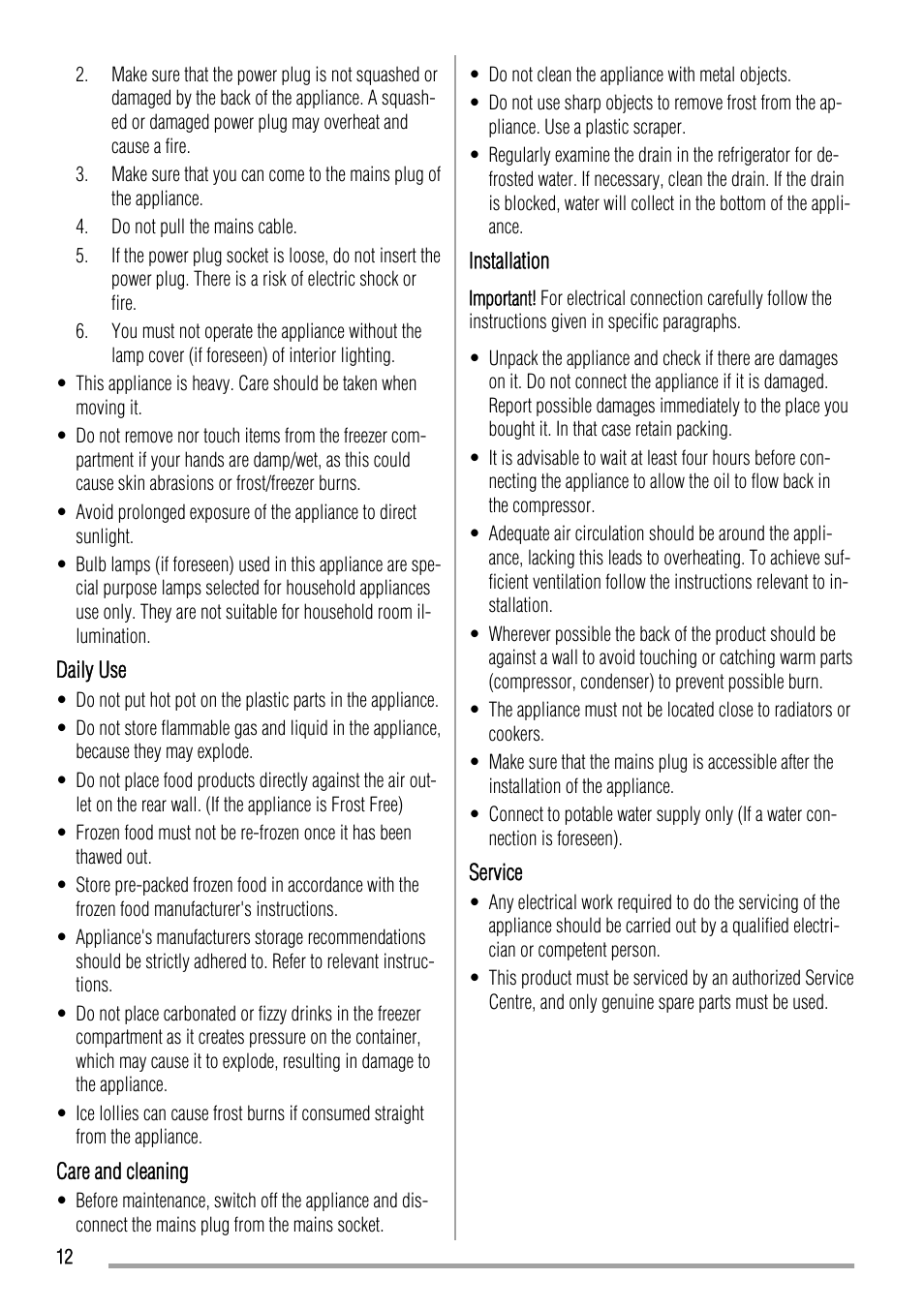 Zanussi ZBA14440SA User Manual | Page 12 / 40