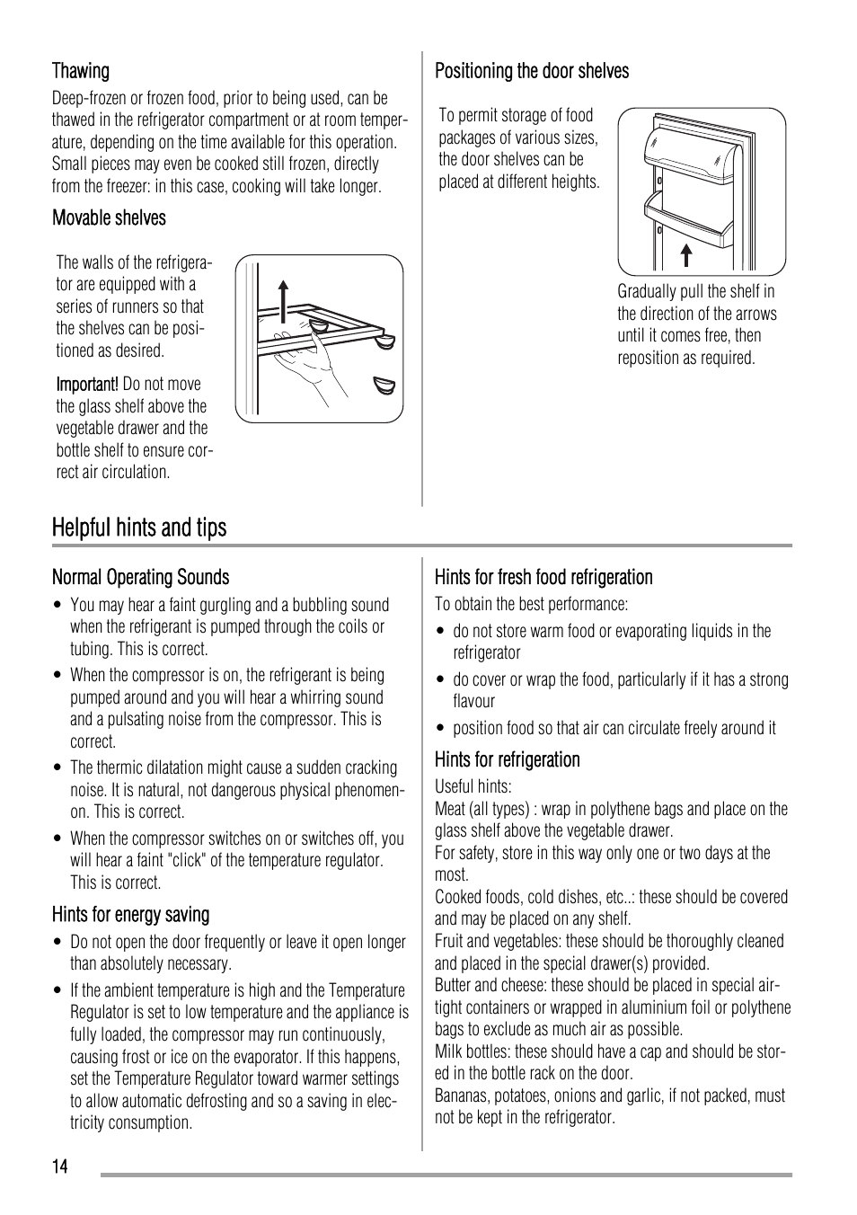 Helpful hints and tips | Zanussi ZBA14440SA User Manual | Page 14 / 40