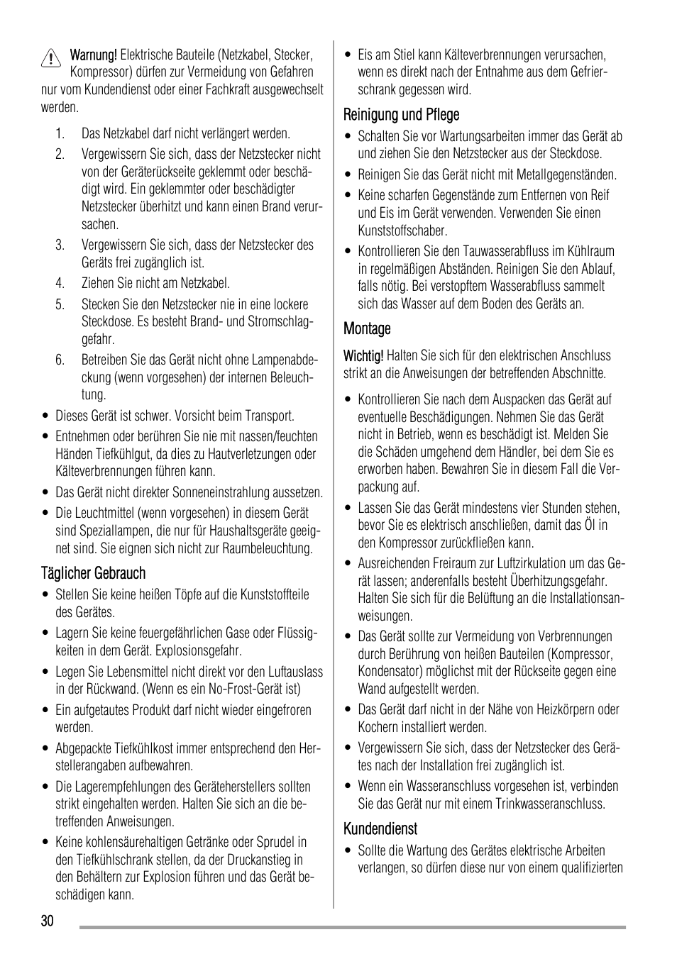 Zanussi ZBA14440SA User Manual | Page 30 / 40