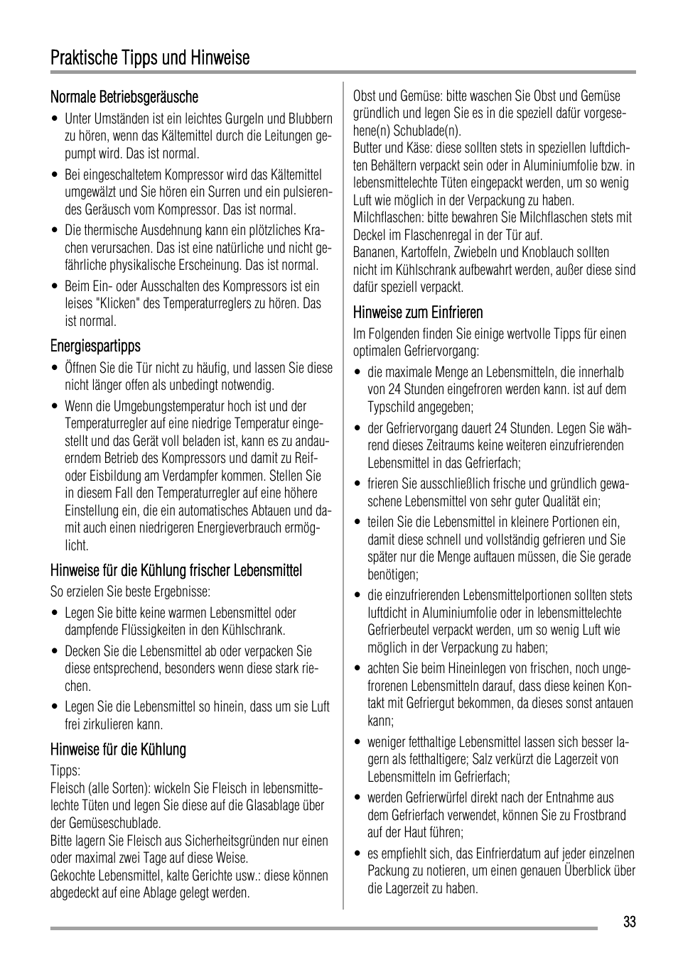 Praktische tipps und hinweise | Zanussi ZBA14440SA User Manual | Page 33 / 40