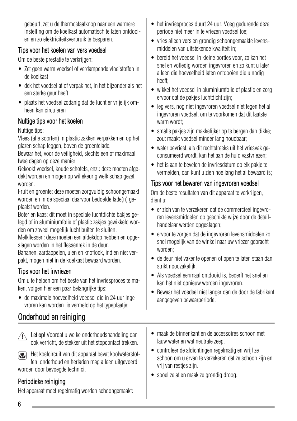 Onderhoud en reiniging | Zanussi ZBA14440SA User Manual | Page 6 / 40