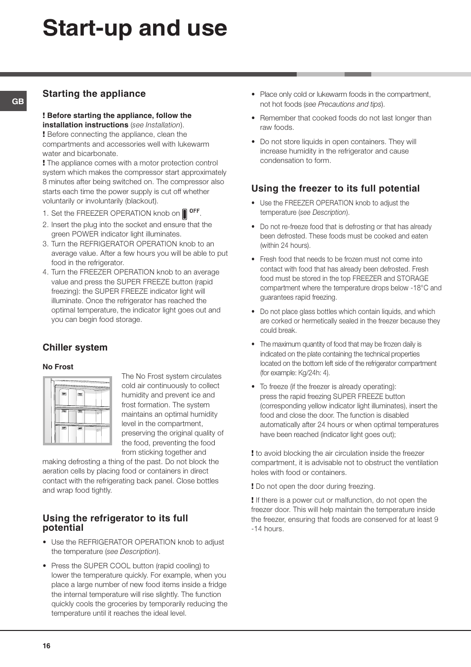 Start-up and use | Hotpoint Ariston MBL 1911 F/HA User Manual | Page 16 / 52
