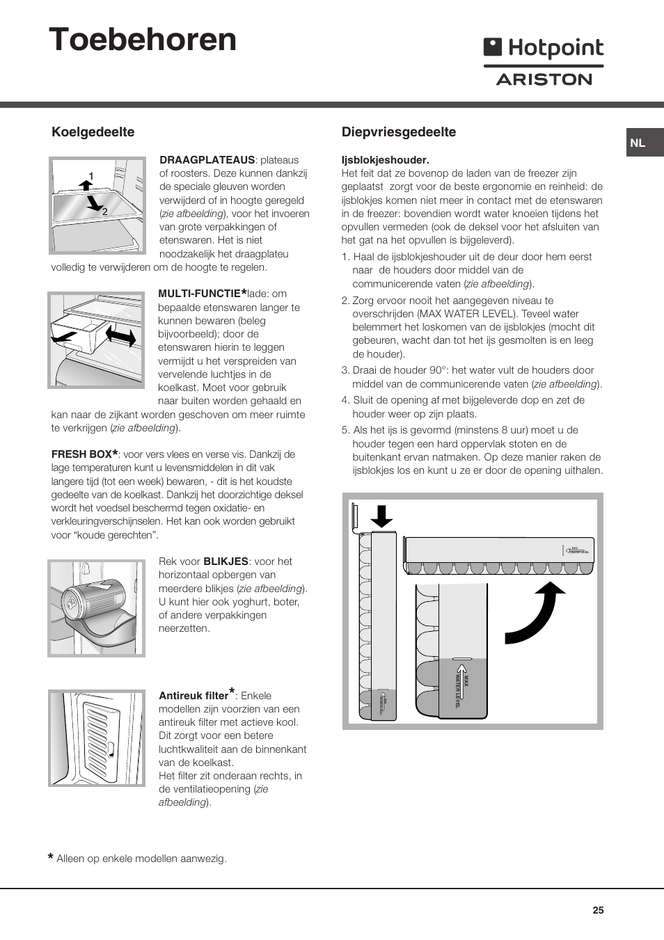 Toebehoren, Koelgedeelte, Diepvriesgedeelte | Hotpoint Ariston MBL 1911 F/HA User Manual | Page 25 / 52