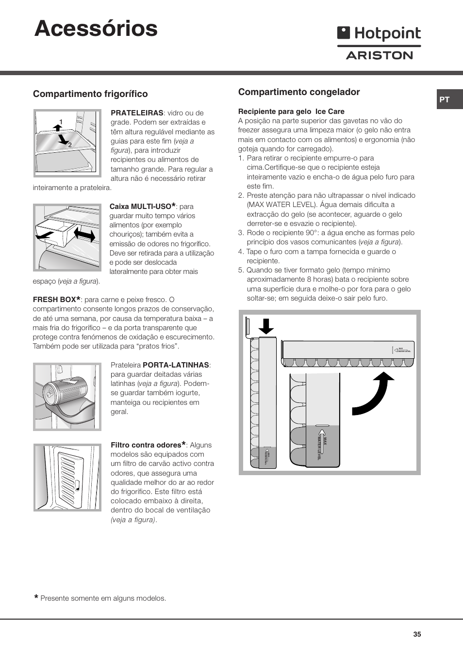 Acessórios, Compartimento frigorífico, Compartimento congelador | Hotpoint Ariston MBL 1911 F/HA User Manual | Page 35 / 52