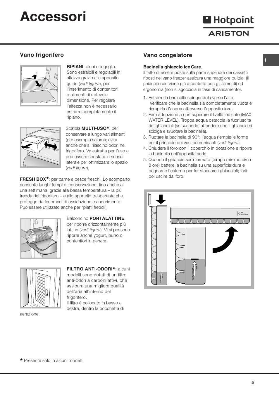 Accessori, Vano frigorifero, Vano congelatore | Hotpoint Ariston MBL 1911 F/HA User Manual | Page 5 / 52