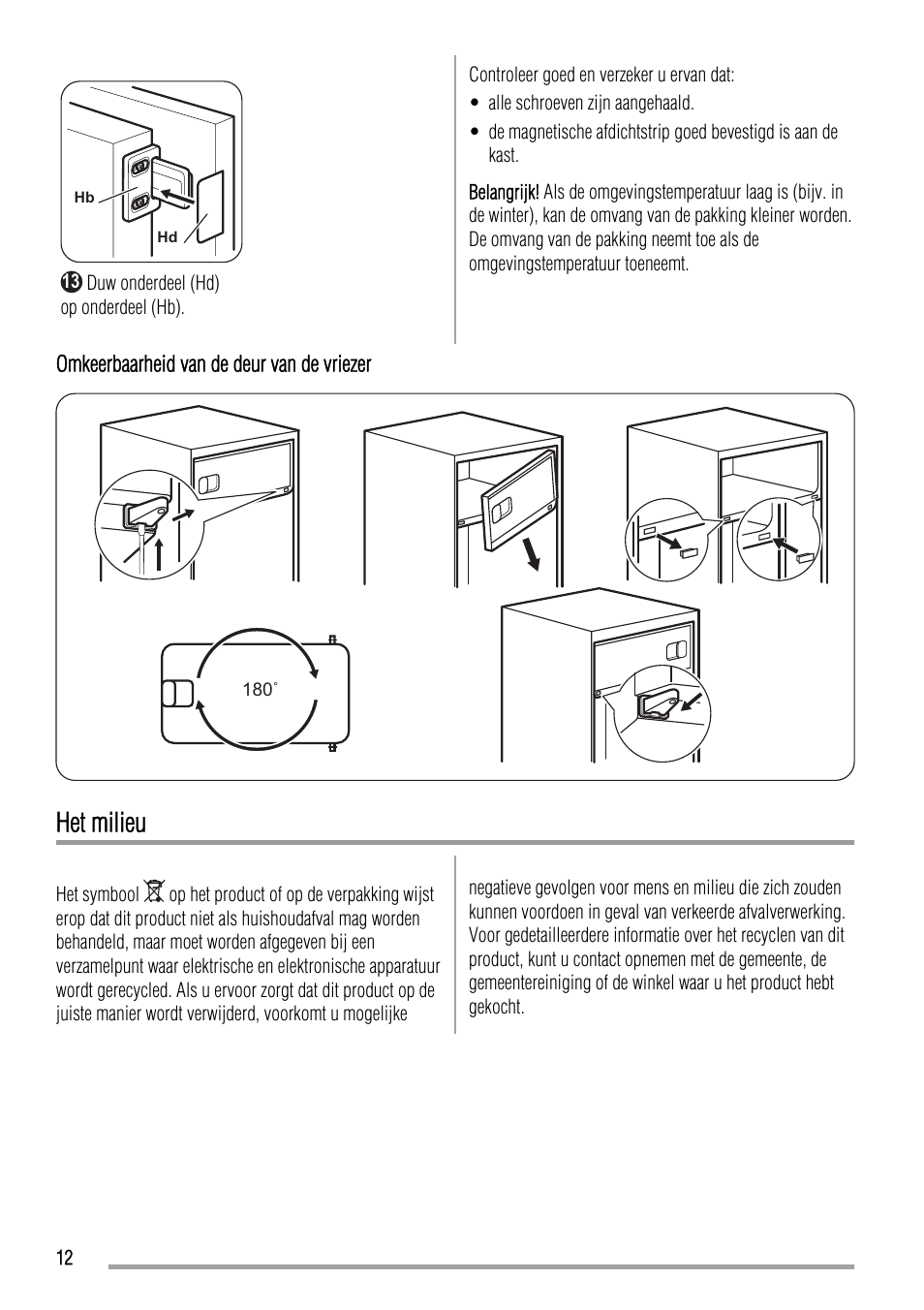Het milieu | Zanussi ZBA17420SA User Manual | Page 12 / 48