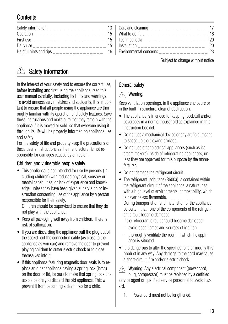 Zanussi ZBA17420SA User Manual | Page 13 / 48