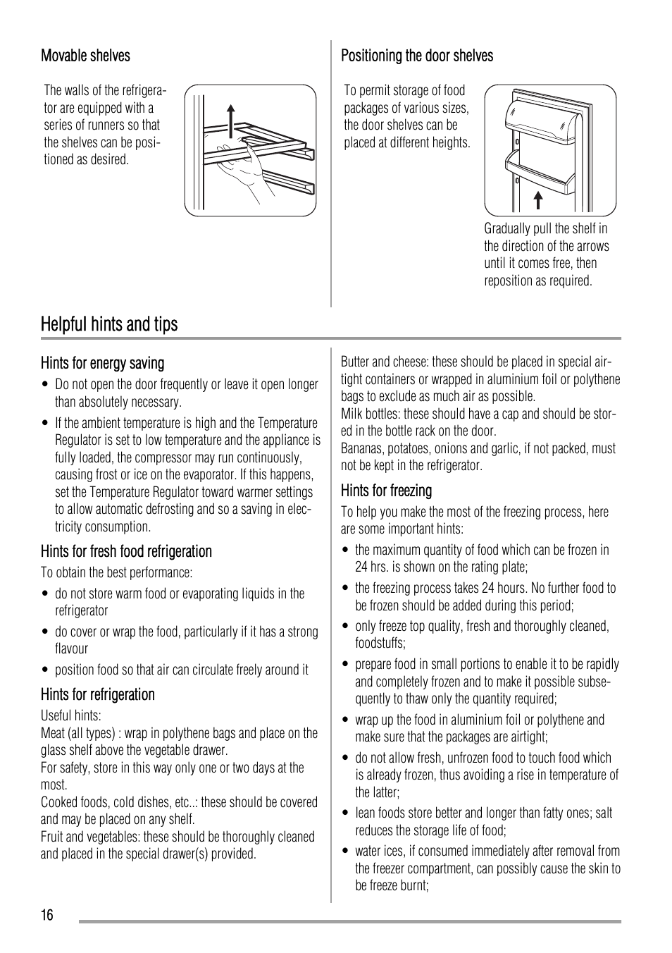 Helpful hints and tips | Zanussi ZBA17420SA User Manual | Page 16 / 48