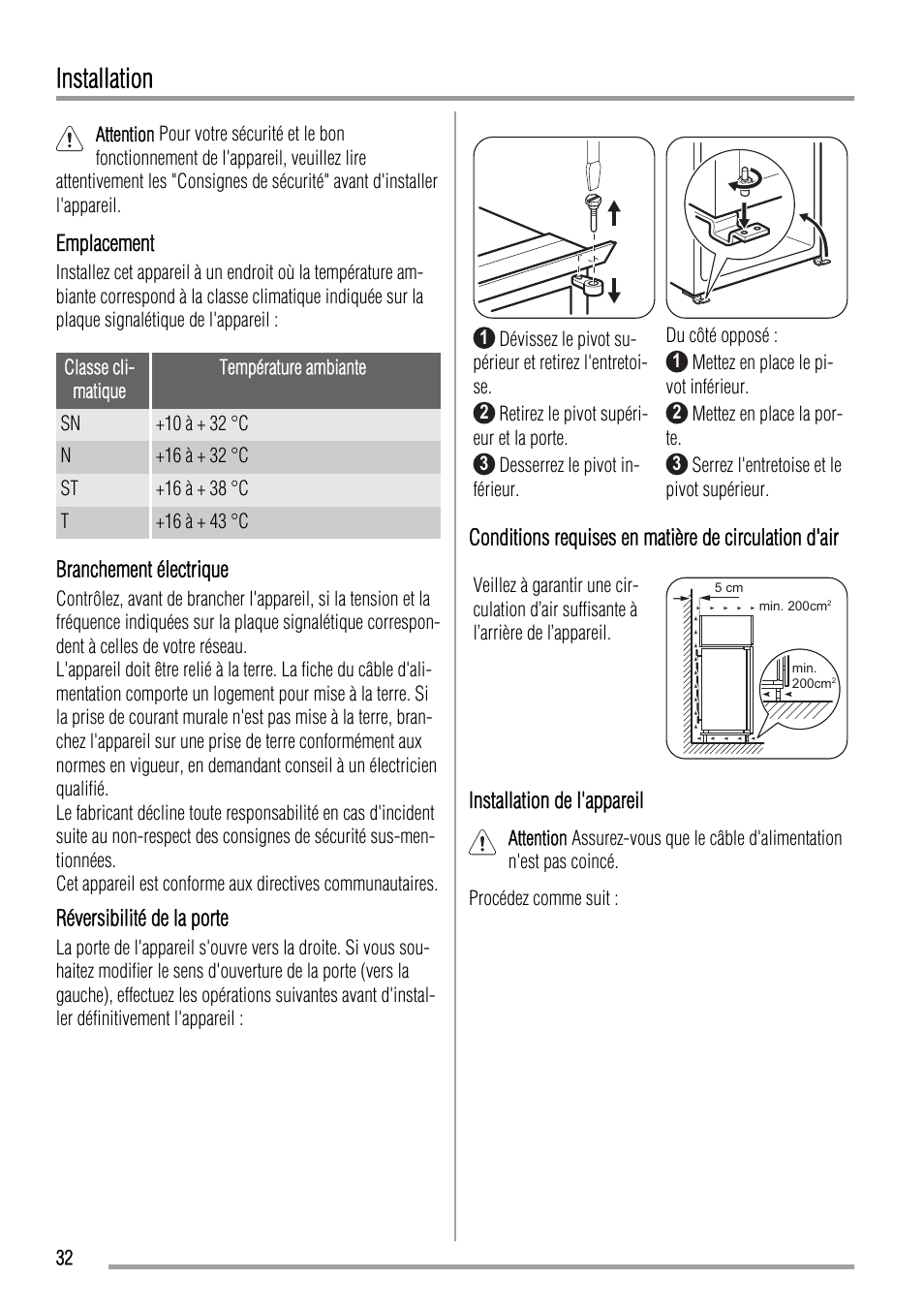 Installation | Zanussi ZBA17420SA User Manual | Page 32 / 48