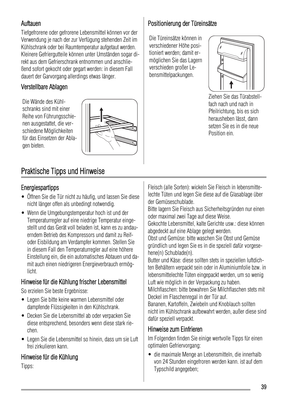 Praktische tipps und hinweise | Zanussi ZBA17420SA User Manual | Page 39 / 48