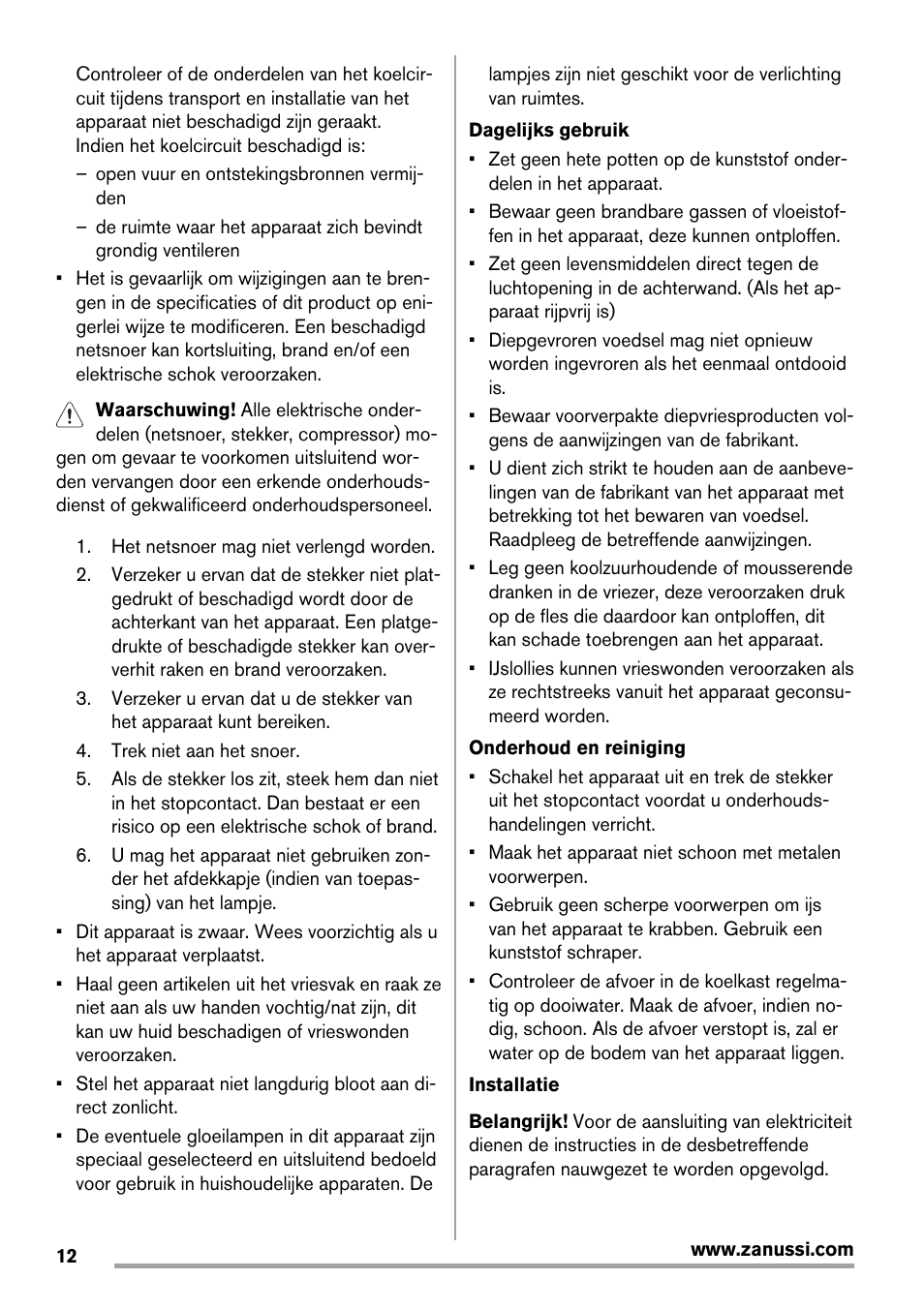 Zanussi ZBA14420SA User Manual | Page 12 / 72